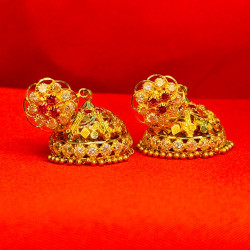Flower Red Stone Jimikki Earring