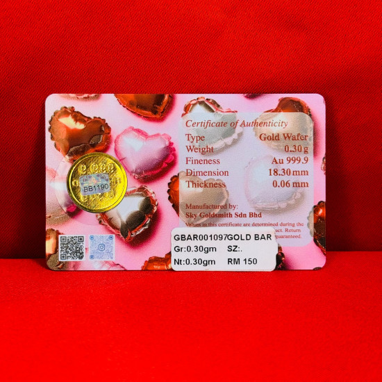 999 0.30GM VALENTINE'S DAY GOLDBAR